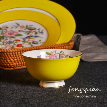 花季 奢华金边陶瓷碗 4.5寸高骨瓷米饭碗汤碗面碗 高档仿烫高脚碗