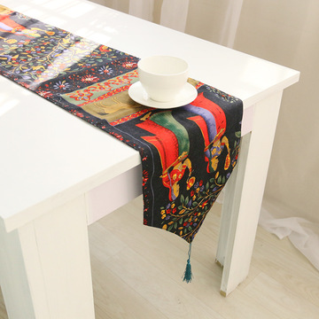 优质布艺双面东南亚民族风桌旗餐垫 棉麻复古异域茶几桌布床旗
