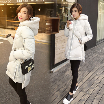 2015冬季新款韩版女式纯色直筒军工装加厚保暖女羽绒服中长款女装