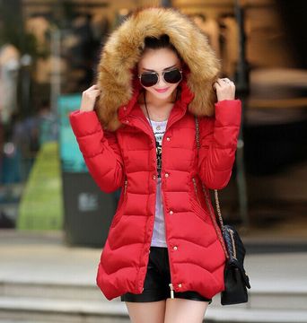 2015冬季韩版新款女羽绒棉服中长款韩版连帽大毛领女式流行棉衣