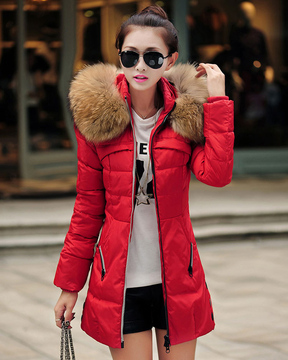 2015韩版新款时尚大毛领羽绒服斗篷款加厚潮女中长款修身显瘦女款