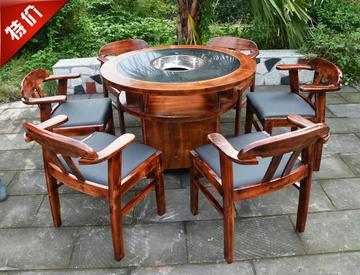 大理石火锅桌椅 电池炉液化气煤气灶实木柜式火锅桌圆桌10