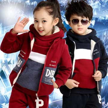 儿童男女童冬装棉衣三件套韩版潮小中大童卫衣加厚加绒运动服套装