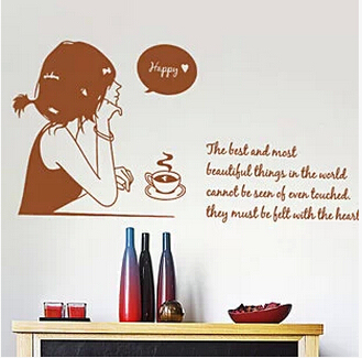 DIY贴纸 咖啡厅装饰餐厅歌厅酒吧发廊美女背景墙壁 咖啡女孩贴画