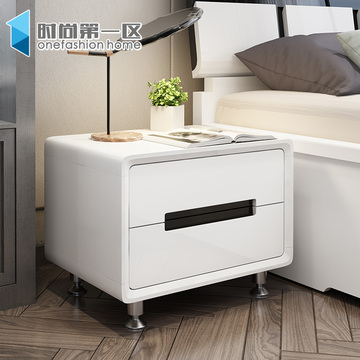 现代简约床头柜 白色钢琴烤漆卧式收纳柜抽屉式 小户型板式储物柜