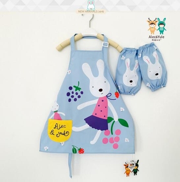 儿童反穿衣宝宝围裙防水卡通小童画画衣罩衣带套袖可爱饭兜小兔子