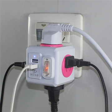 魔方插座接线板无线USB插排插线板电源转换插座一转多功能转换器