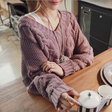 2016秋装新款女装韩版宽松V领套头毛衣长袖针织衫外套学生时尚潮