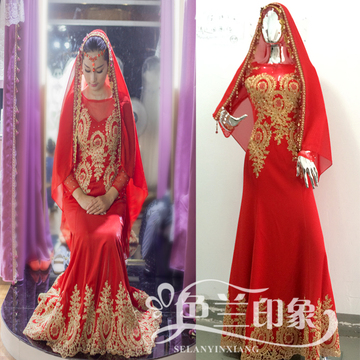 穆斯林回族礼服婚纱印度马来服结婚礼服长袖礼服