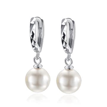 白色珍珠耳环时尚纯银耳饰 气质女 防过敏耳钉 长款耳扣