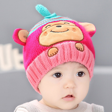 婴儿帽子秋冬天加绒保暖针织套头毛线帽3-6-12个月男女宝宝帽子冬