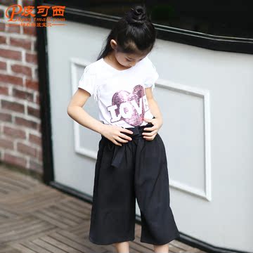 童装2016夏装新款中大女童韩版套装儿童女装夏季短袖阔腿裤两件套