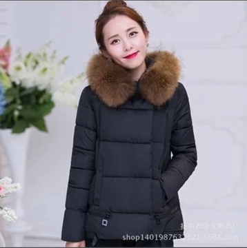 2015 冬季纯色女士加厚显瘦修身保暖棉服大毛领