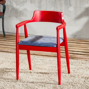 宝丰 工业风全钢靠背餐椅 设计师扶手椅子简约皮革软包咖啡厅椅子
