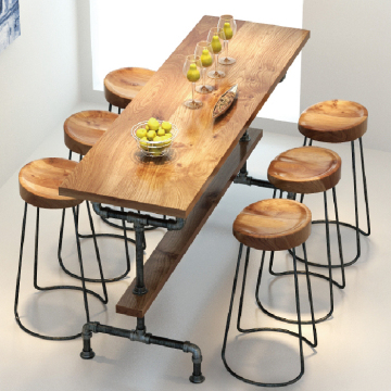 美式loft创意酒吧桌椅组合铁艺咖啡厅高脚吧台桌椅实木餐桌长条桌