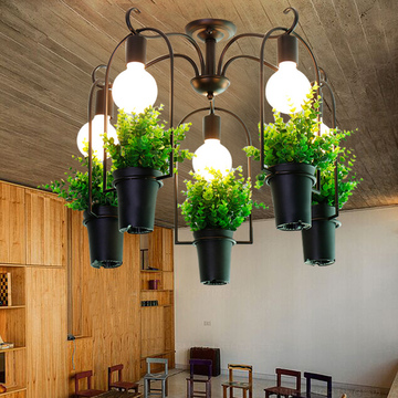 北欧复古盆栽铁艺吊灯工作室网咖个性餐厅客厅别墅创意植物吊灯