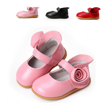 春秋羊皮童鞋真皮女童宝宝单鞋公主鞋1-3岁儿童皮鞋粉色白色花朵