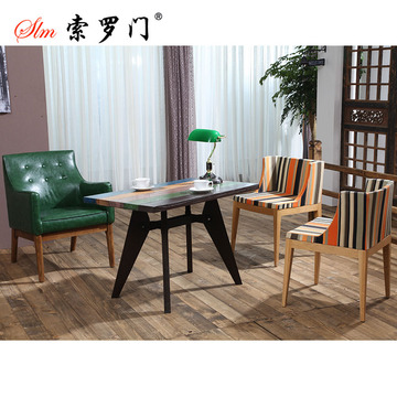 水曲柳实木彩色桌子 现代简约时尚咖啡厅餐厅西餐厅桌子