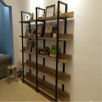 宜家墙上书架置物架墙壁铁艺落地隔板简约钢木架子组合展示架书柜
