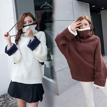 （实拍）秋冬新款高领套头纯色毛衣女式打底韩版宽松学生针织衫