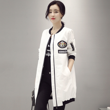 2017春秋韩版新款潮中长款棒球服女生学院风运动长袖薄款休闲外套