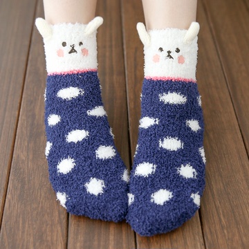 萌！圣诞礼盒地板袜睡眠袜珊瑚绒袜子女冬毛巾袜成人加厚保暖短袜