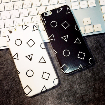 原创黑白几何苹果5s情侣手机壳iPhone6s超薄硅胶透明保护套6plus