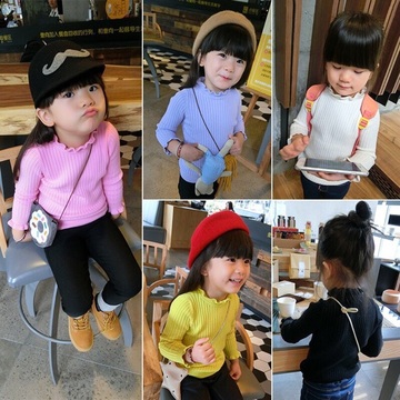 韩国童装2015秋季女童宝宝打底毛衣 儿童弹力高领百搭纯色打底衫