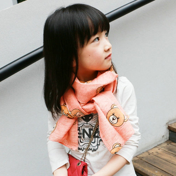 【买一送一】棉麻儿童围巾印花小熊米奇卡通图案韩版秋冬儿童围巾