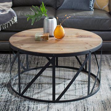 北欧工业风创意家具铁艺实木圆形茶几小户型客厅个性桌子现代简约