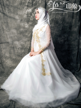 夏季新款穆斯林婚纱礼服穆斯林回族结婚礼服印度马来服