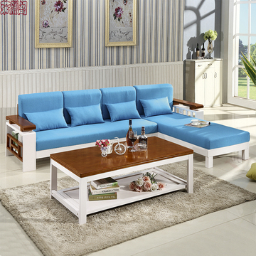 现代中式实木沙发组合贵妃 地中海木质家居简约客厅家具橡木沙发