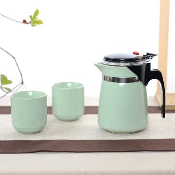 昌盛汝窑茶具 陶瓷 飘逸杯 茶杯 带盖 过滤 泡 茶壶 一壶两杯