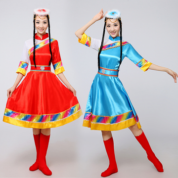 藏族舞蹈演出服装 女水袖舞蹈服藏族演出服少数民族服装 藏族服装