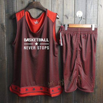 新款单层双面穿篮球服套装 篮球服diy定制 训练服 比赛球衣透气