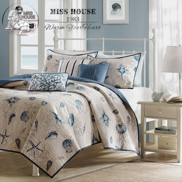 出口韩国床盖纯棉绗缝被三件套床罩床单空调被经典海洋地中海风格