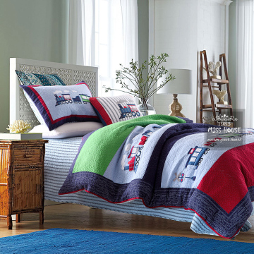 美式纯棉绗缝被儿童床上用品四件套被套床单空调被床盖三件套包邮