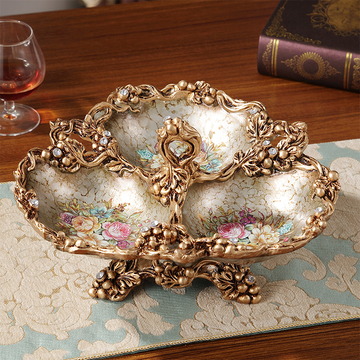 欧式干果盘摆件奢华复古客厅茶几瓜子糖果盘 创意家居树脂装饰品
