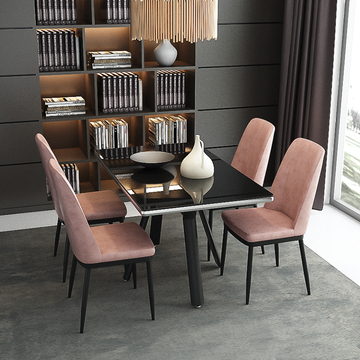 新亿隆简约收腰设计巴西现代主义餐厅餐桌椅组合军工级玻璃饭桌