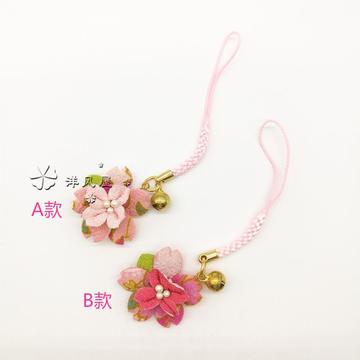 包邮日本制正品京都和风和服布料制作幸运铃铛手机挂件 粉色樱花