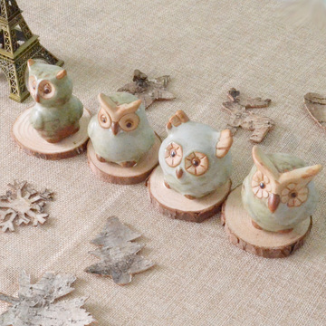 陶瓷猫头鹰家居摆件 美式乡村日式复古做旧创意桌面隔板装饰品