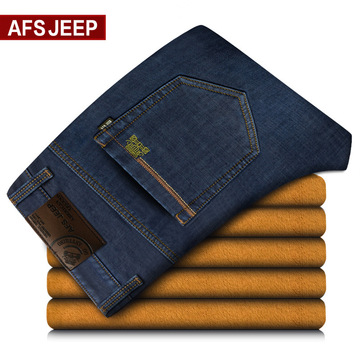 男装正品牌AFS/JEEP牛仔裤男加绒加厚直筒宽松大码男士牛仔长裤子