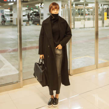 韩版呢子大衣秋冬季女士超长款加绒加厚茧型女式大码毛呢外套