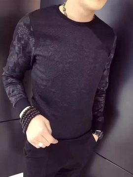 2016秋冬款男装圆领卫衣 韩版修身套头个性压花图腾男士长袖T恤潮