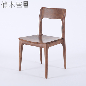 黑胡桃木北欧实木餐椅现代简约椅子欧式酒店咖啡餐厅白蜡木靠背椅
