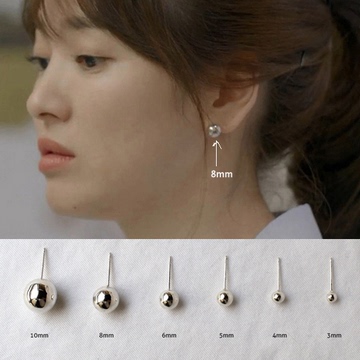 纯银圆珠耳钉女韩国代购个性圆豆豆太阳的后裔宋慧乔同款耳环