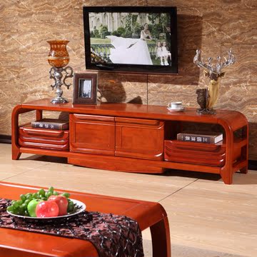 现代中式实木电视柜 简约客厅地柜 全实木储物双层电视柜