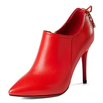 2016秋季新款超高跟真皮单鞋欧美高端时尚深口细跟女鞋纯色红色鞋
