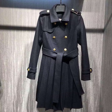 2016新款秋冬欧洲站羊毛呢外套女中长款修身加厚黑色气质妮子大衣