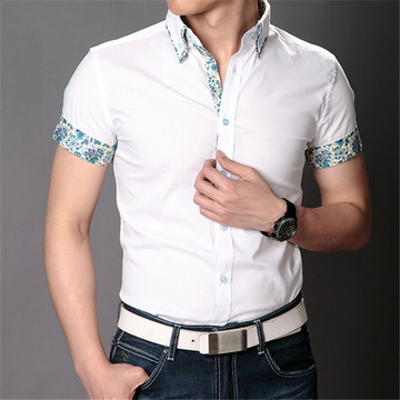 夏季短袖衬衫男韩版商务休闲纯色免烫衬衣男士修身青年纯棉衬衫潮